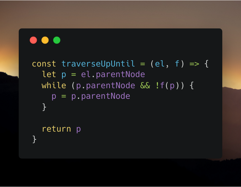 Screenshot of the bad version of function traverseUpUntil