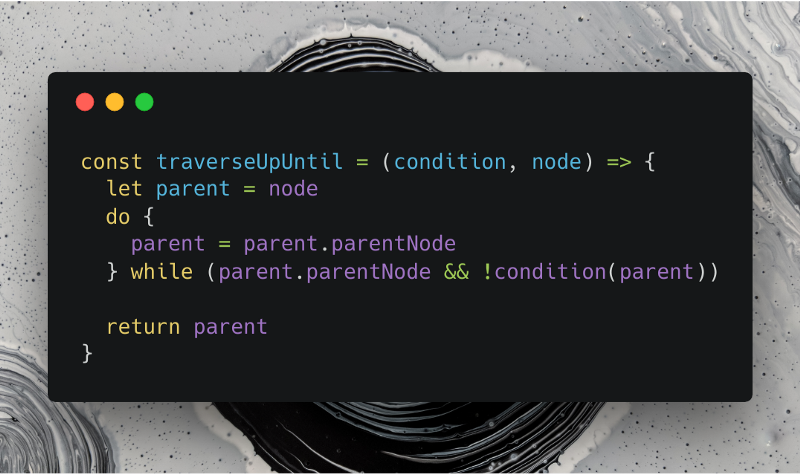 Screenshot of the good version of function traverseUpUntil