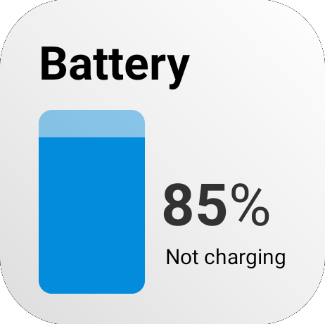 Android battery widget displaying the percentage and charging status of the battery.